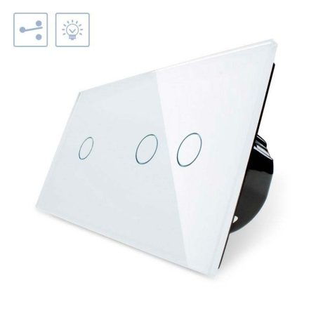 Conmutador 2 módulos táctil, 3 botones, frontal blanco LIVOLO