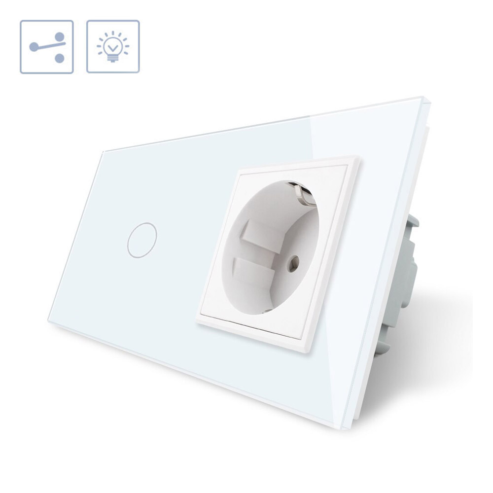 Conmutador táctil, 1 boton + 1 enchufe, frontal blanco LIVOLO