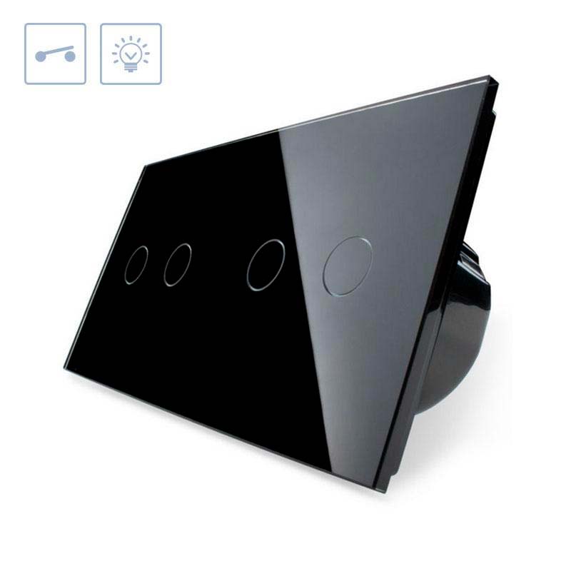 Interruptor táctil, 4 botones, frontal negro LIVOLO