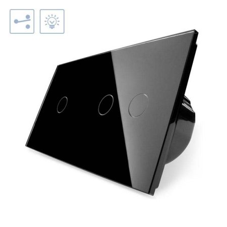 Conmutador 2 módulos táctil, 3 botones, frontal negro LIVOLO