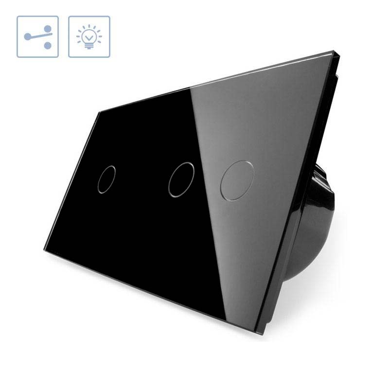 Conmutador 2 módulos táctil, 3 botones, frontal negro LIVOLO