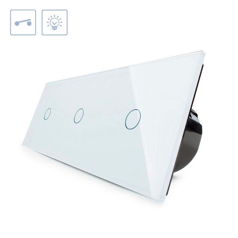 Interruptor 3 módulos táctil, 3 botones, frontal blanco LIVOLO