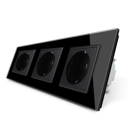 Enchufe triple tipo SCHUKO EU de 16A, frontal negro LIVOLO