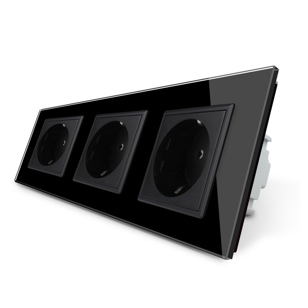 Enchufe triple tipo SCHUKO EU de 16A, frontal negro LIVOLO