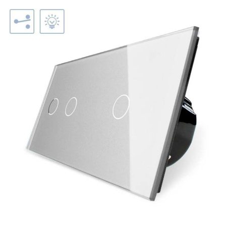 Conmutador 2 módulos táctil, 3 botones, frontal gris LIVOLO