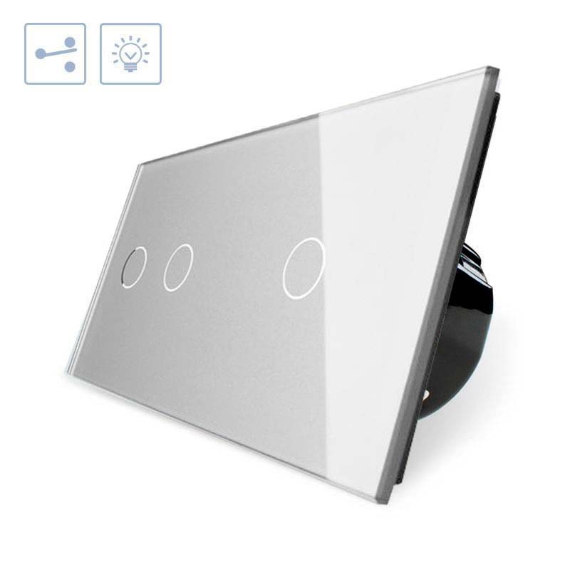 Conmutador 2 módulos táctil, 3 botones, frontal gris LIVOLO
