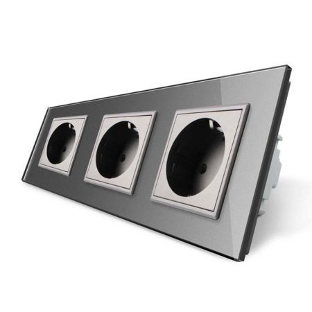 Enchufe triple tipo SCHUKO EU de 16A, frontal gris LIVOLO