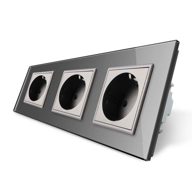 Enchufe triple tipo SCHUKO EU de 16A, frontal gris LIVOLO
