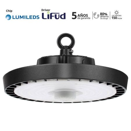 Campana industrial UFO 200-160-120W, 160lm/w, Chip LUMILEDS, regulable, Blanco frío, regulable