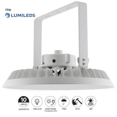 Campana-Proyector LED Industrial FLEXBAY 240W-100W ajustable, Chipled LUMILEDS, 90º, Blanco frío