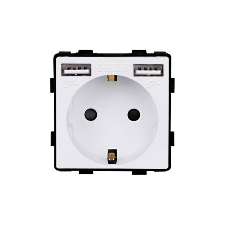 Base Enchufe EU tipo SCHUKO 16A  + cargador rápido USB A+A KOOB, blanco