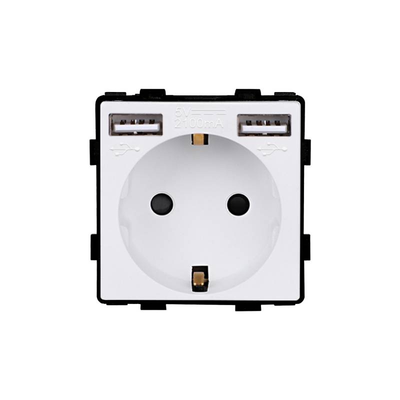 Base Enchufe EU tipo SCHUKO 16A + cargador rápido USB A+A KOOB, blanco