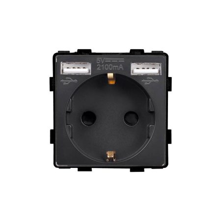 Base Enchufe EU tipo SCHUKO 16A  + cargador rápido USB A+A KOOB, negro
