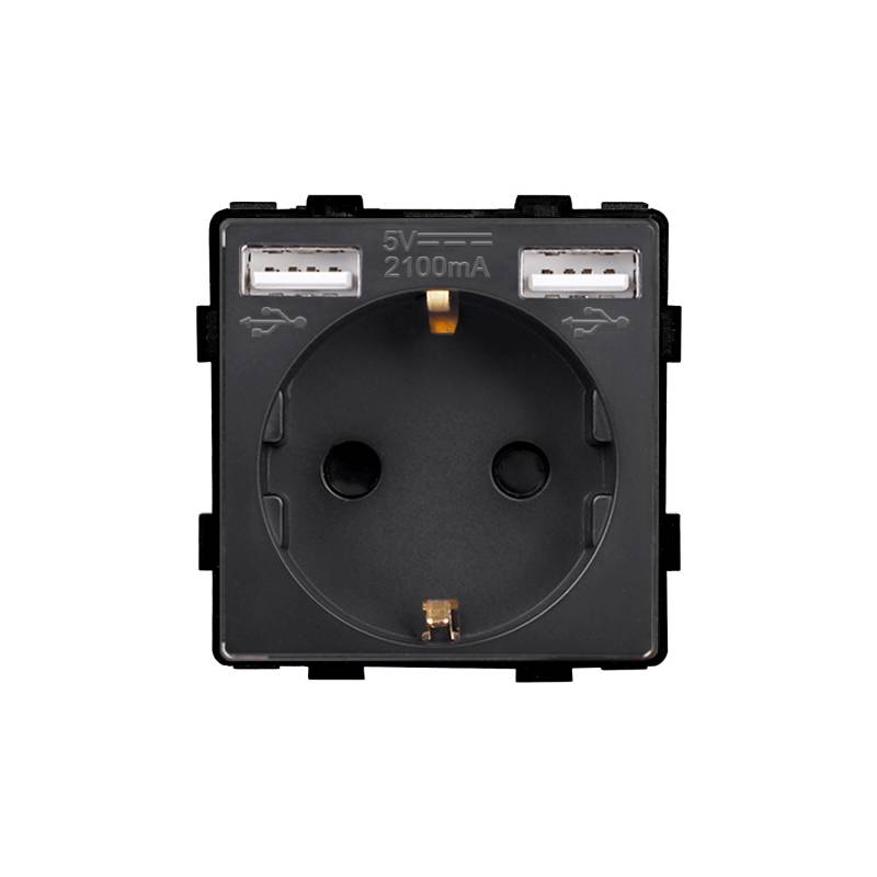 Base Enchufe EU tipo SCHUKO 16A + cargador rápido USB A+A KOOB, negro