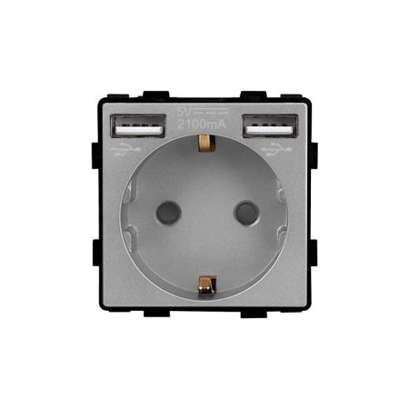 Base Enchufe EU tipo SCHUKO 16A  + cargador rápido USB A+A KOOB, gris
