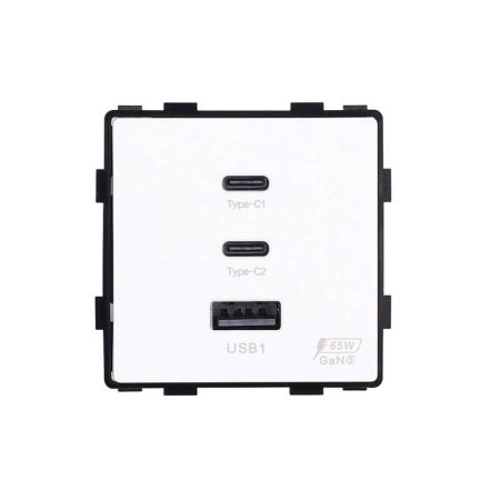 Cargador rápido inteligente 65W, USB tipo A + 2x tipo C KOOB, blanco
