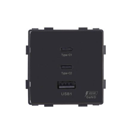 Cargador rápido inteligente 65W, USB tipo A + 2x tipo C KOOB, negro