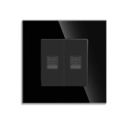 Conector Red 2x RJ45, CAT 6, KOOB frontal negro cristal