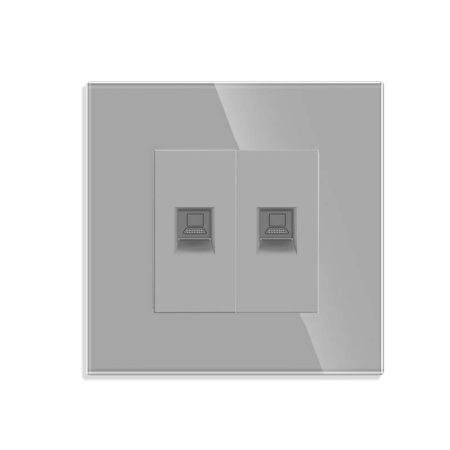 Conector Red 2x RJ45, CAT 6, KOOB frontal gris cristal