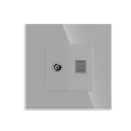 Conector Red RJ45, CAT 6 + TV, KOOB frontal gris cristal