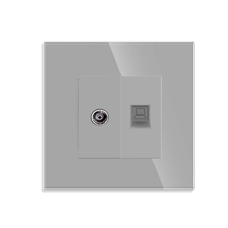 Conector Red RJ45, CAT 6 + TV, KOOB frontal gris cristal