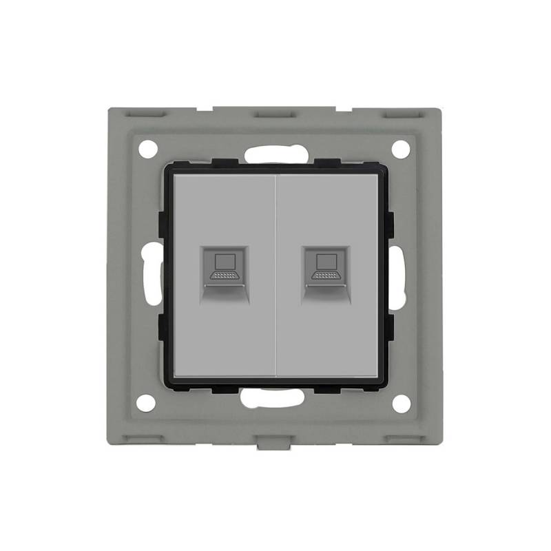 Conector Red 2x RJ45, CAT 6 gris