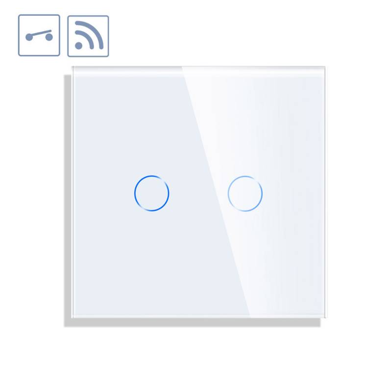 Interruptor / Conmutador táctil doble + WiFi KOOB frontal cristal blanco