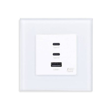 Cargador inteligente 65W, USB tipo A + 2x tipo C,  KOOB frontal cristal blanco