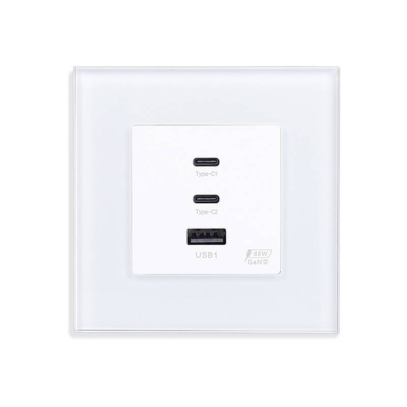 Cargador inteligente 65W, USB tipo A + 2x tipo C, KOOB frontal cristal blanco