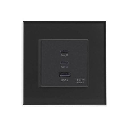 Cargador inteligente 65W, USB tipo A + 2x tipo C,  KOOB frontal cristal negro