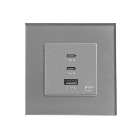 Cargador inteligente 65W, USB tipo A + 2x tipo C,  KOOB frontal cristal gris